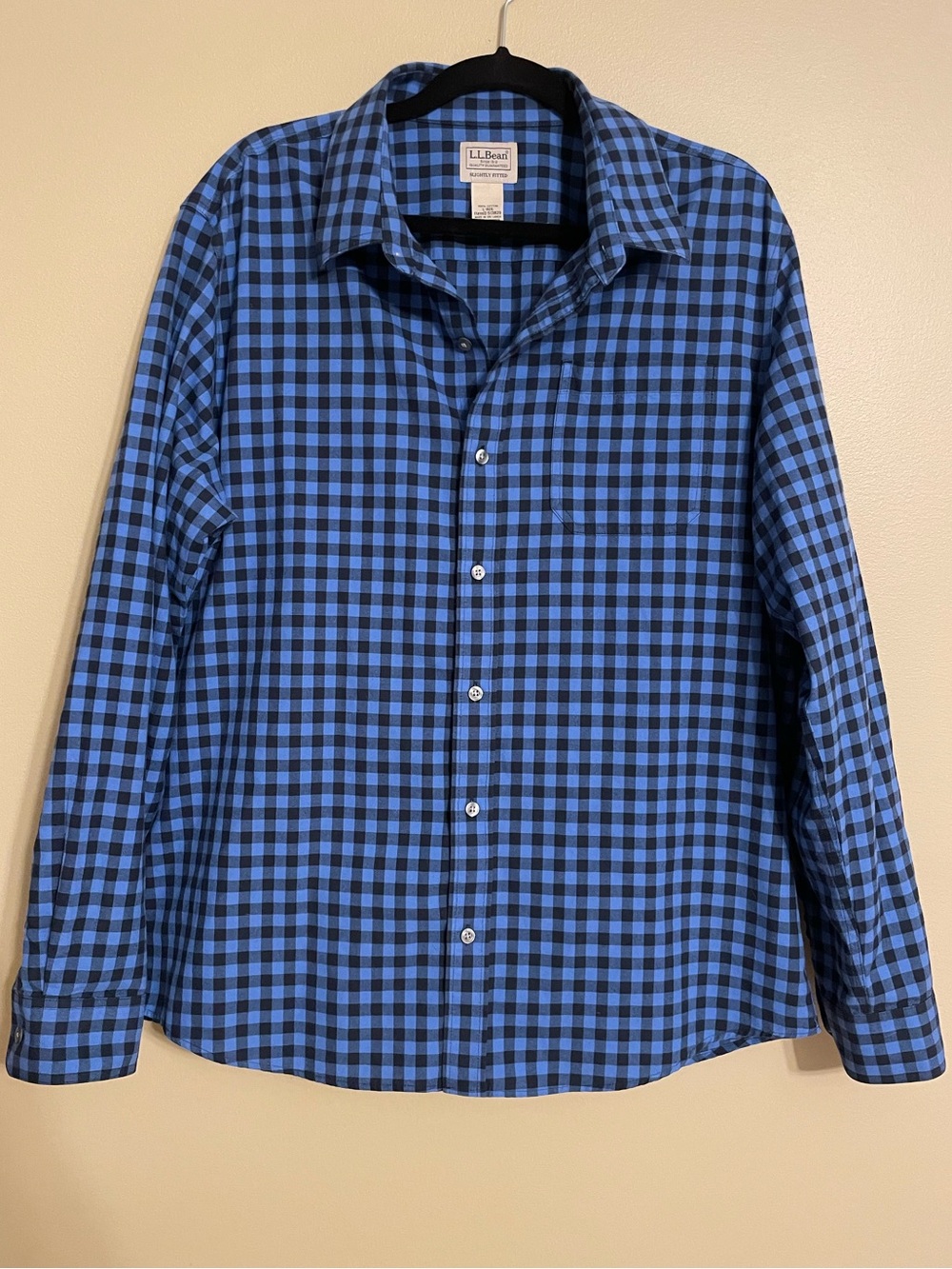 L.L. Bean Mens Button Up Shirt Men's Large Reg Flannel Blue Plaid